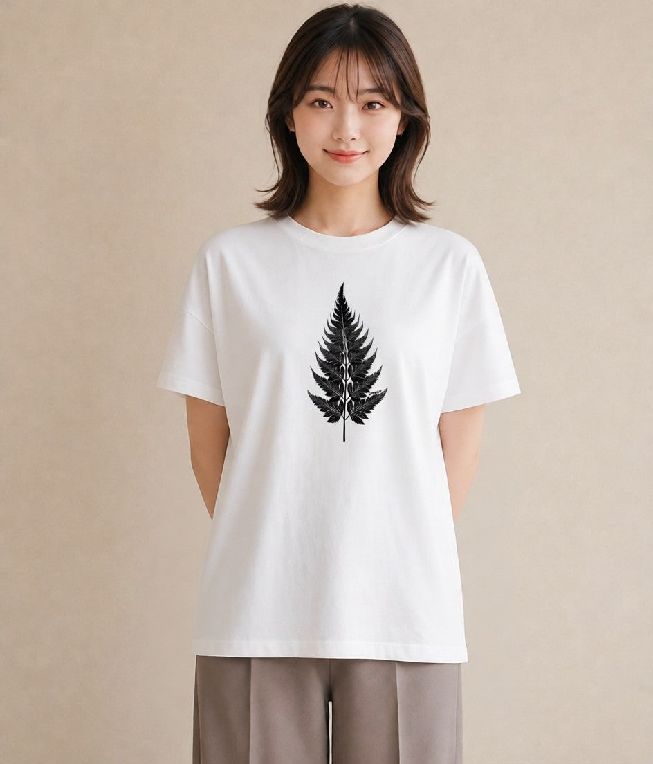 半袖Tシャツ レディース シダ 植物 ボタニカル イラスト カフェ巡り 女子会 白T