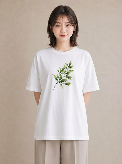 プリントTシャツ レディース 葉っぱ 植物 ボタニカル イラスト 抜け感 公園 ママ 白T