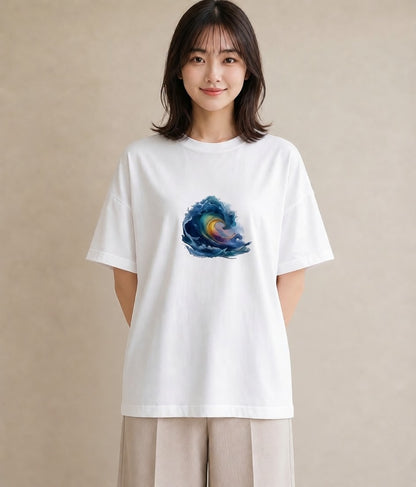 Tシャツ レディース 波 星空 宇宙 イラスト ミニマル 女性 旅行用 白T