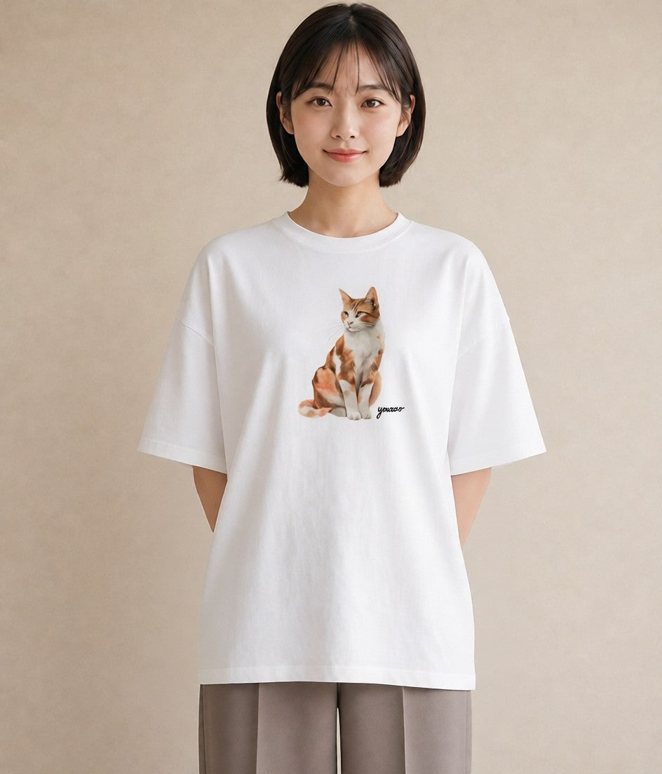グラフィックTシャツ レディース 肉球 猫 ねこ イラスト カフェコーデ カジュアルコーデ 買い物 白T