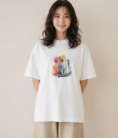 デザインTシャツ レディース ポメラニアン ポメ 犬 いぬ イラスト アート風 友達ギフト 部屋着 白T