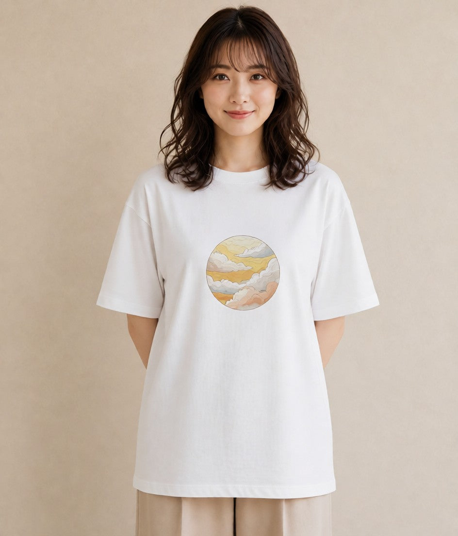 半袖Tシャツ レディース 太陽 星空 宇宙 イラスト 抜け感 母の日 ビーチ 白T
