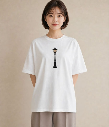 半袖Tシャツ レディース 街灯 夜霧 夜 ナチュラル アンティーク イラスト こなれ感 母の日 ビーチ 白T