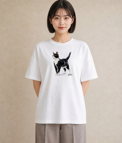半袖Tシャツ レディース 愛猫 猫 ねこ イラスト カフェコーデ 旅行 母娘コーデ 白T