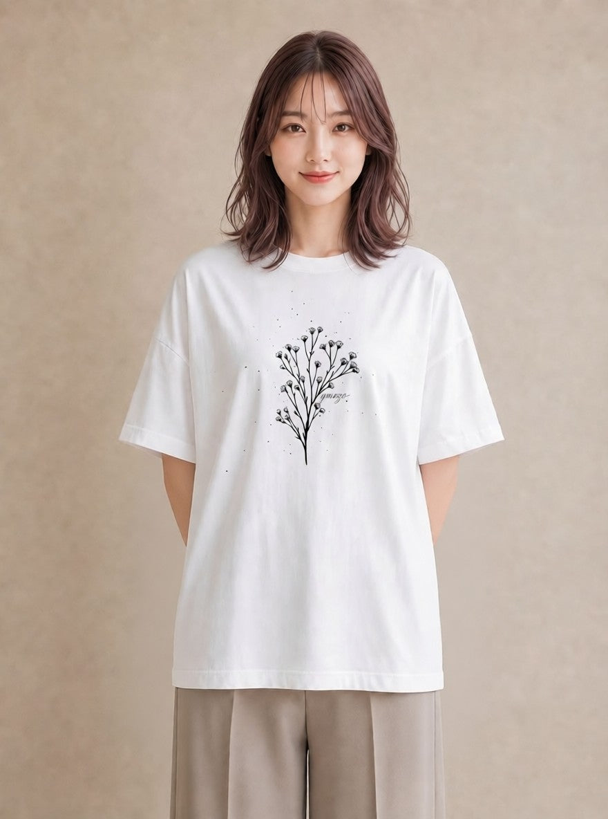 デザインTシャツ レディース 小花 花 フラワー イラスト カフェコーデ 在宅 公園 白T