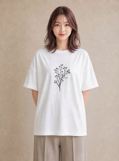 デザインTシャツ レディース 小花 花 フラワー イラスト カフェコーデ 在宅 公園 白T
