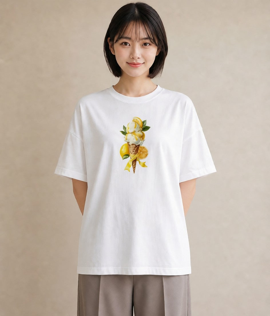 デザインTシャツ レディース ソフトクリーム 食べ物 フード イラスト カジュアル 部屋着 女性向けギフト 白T