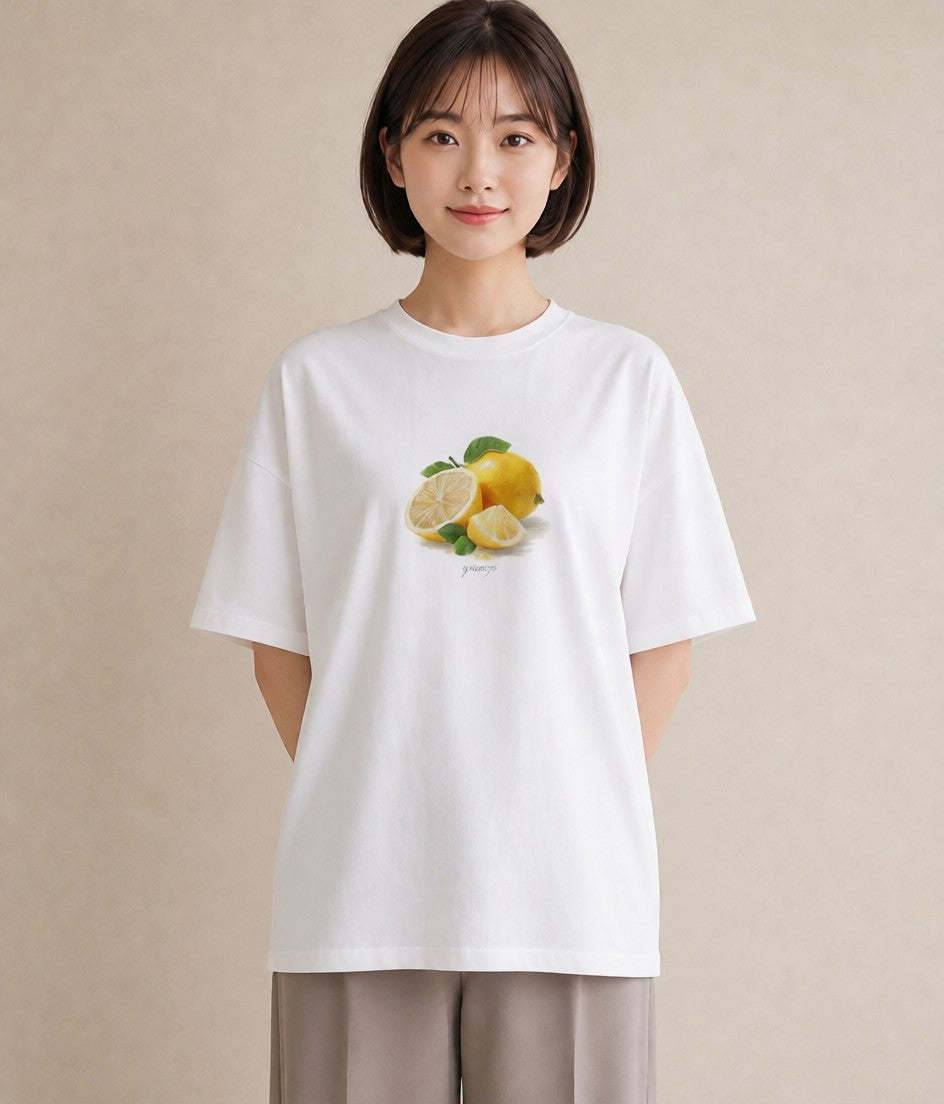 Tシャツ レディース レモン 檸檬 食べ物 フード イラスト 個性的 春服 ミセス 白T