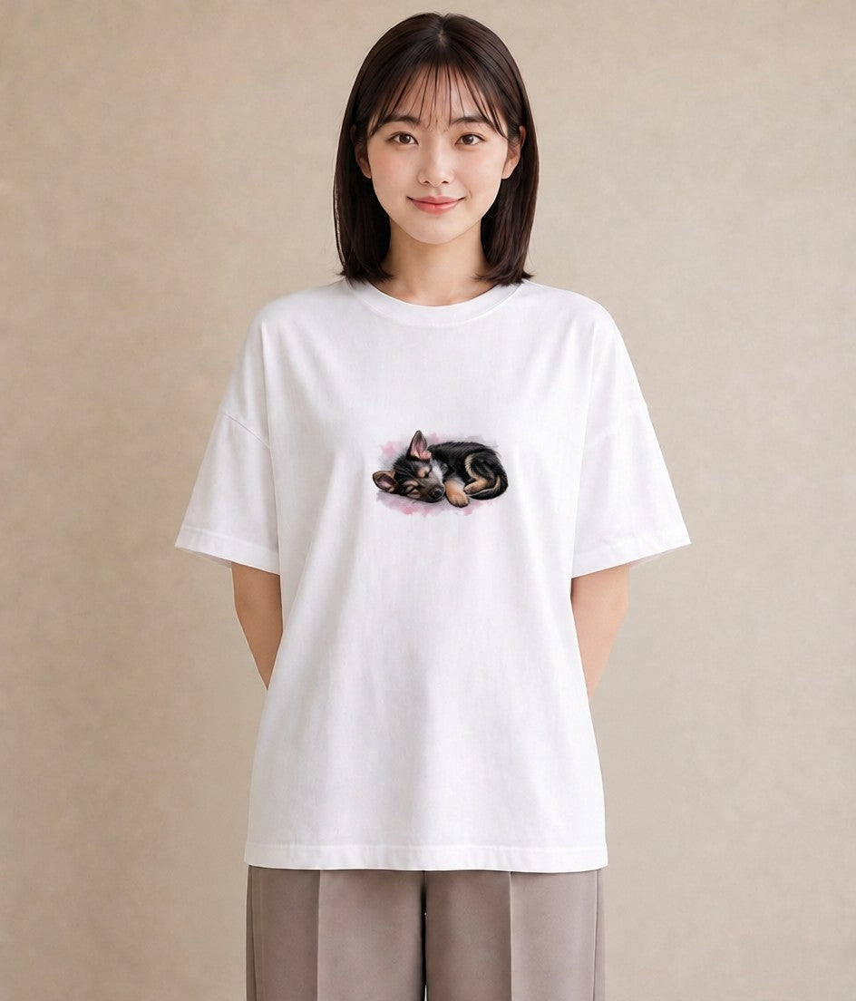 デザインTシャツ レディース ジャーマンシェパード 犬 いぬ イラスト ユニーク 在宅 公園 白T