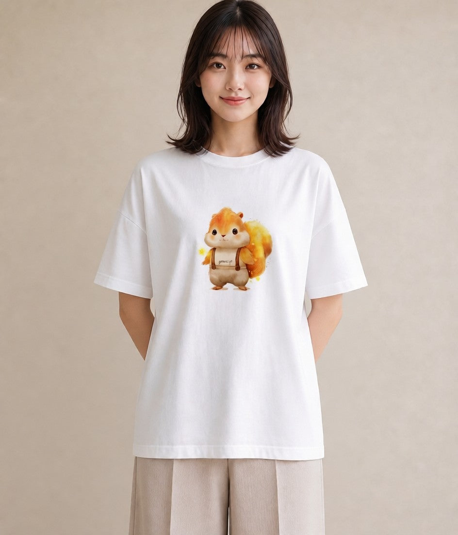 半袖Tシャツ レディース リス ペット 動物 イラスト 線画 ギフト 母の日 白T