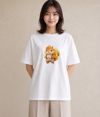 半袖Tシャツ レディース リス ペット 動物 イラスト 線画 ギフト 母の日 白T