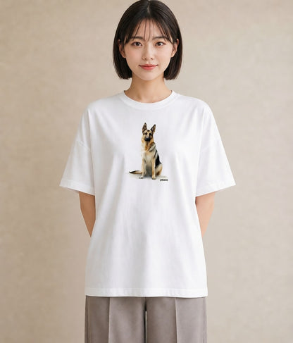 デザインTシャツ レディース ジャーマンシェパード 犬 いぬ イラスト ユニーク クリスマス 旅行 白T