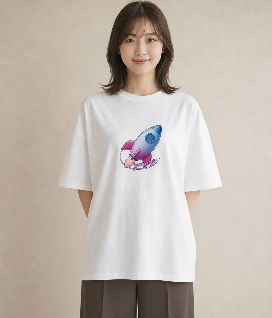 デザインTシャツ レディース ロケット 星空 宇宙 イラスト シック ギフト 母の日 白T
