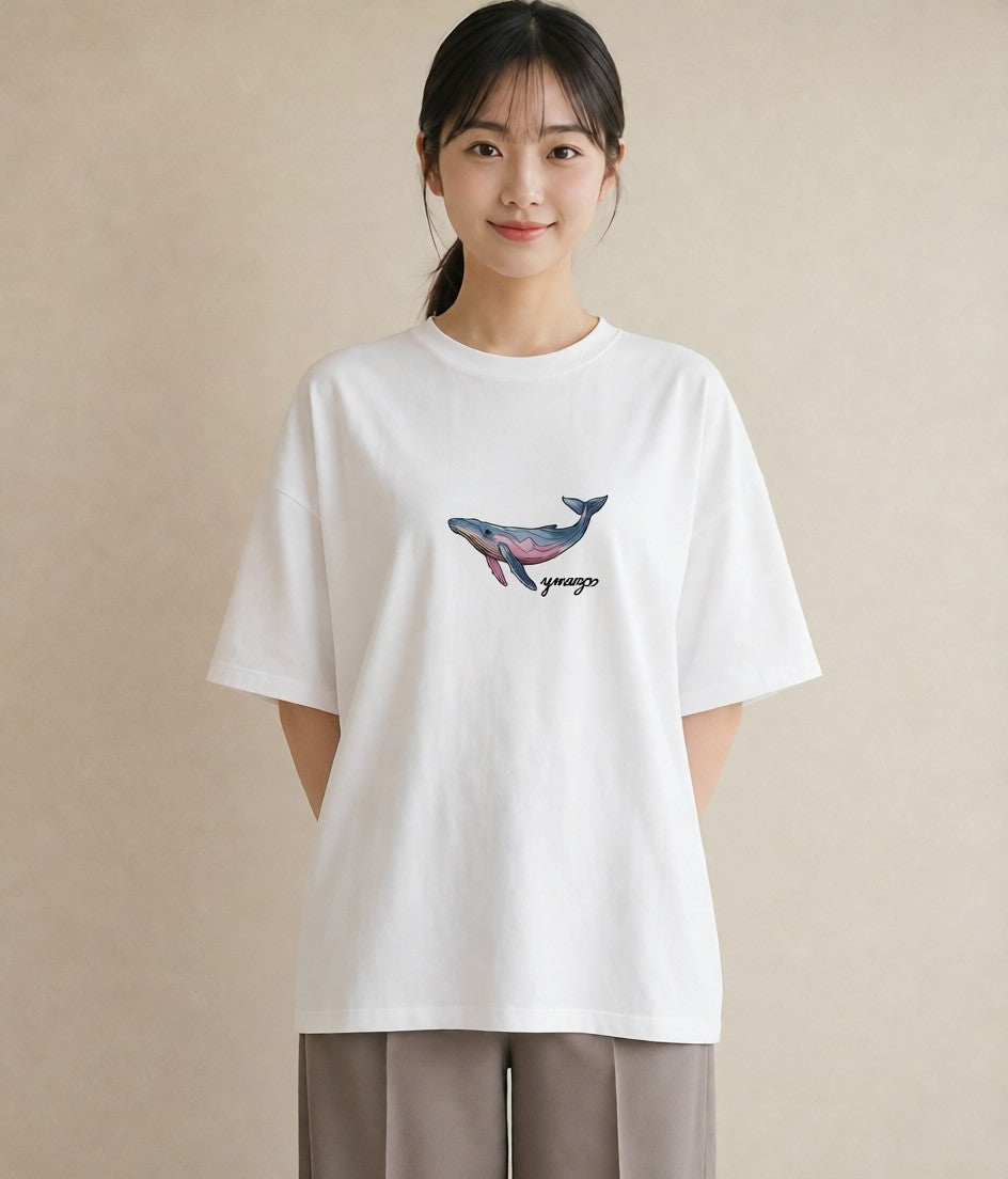 グラフィックTシャツ レディース イルカ 海の生き物 海 イラスト こなれ感 ペアコーデ 秋コーデ 白T