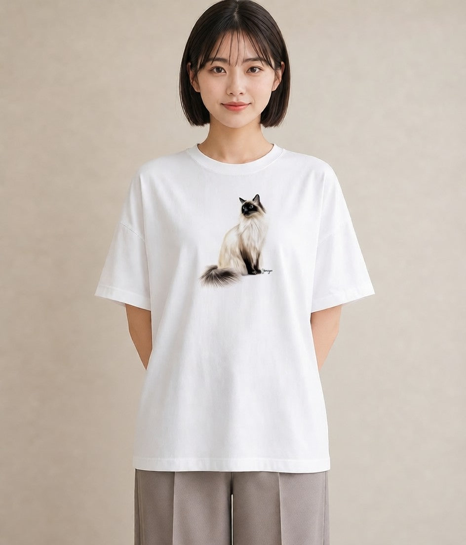デザインTシャツ レディース ぶち猫 猫 ねこ イラスト ニュアンス カフェ服 クリスマス 白T