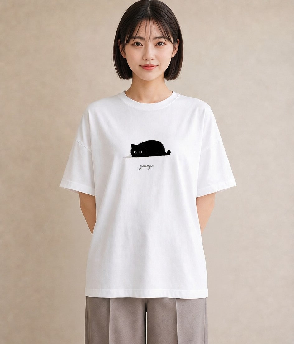 半袖Tシャツ レディース 黒猫 猫 ねこ イラスト ニュアンス 女性向けギフト 散歩 白T