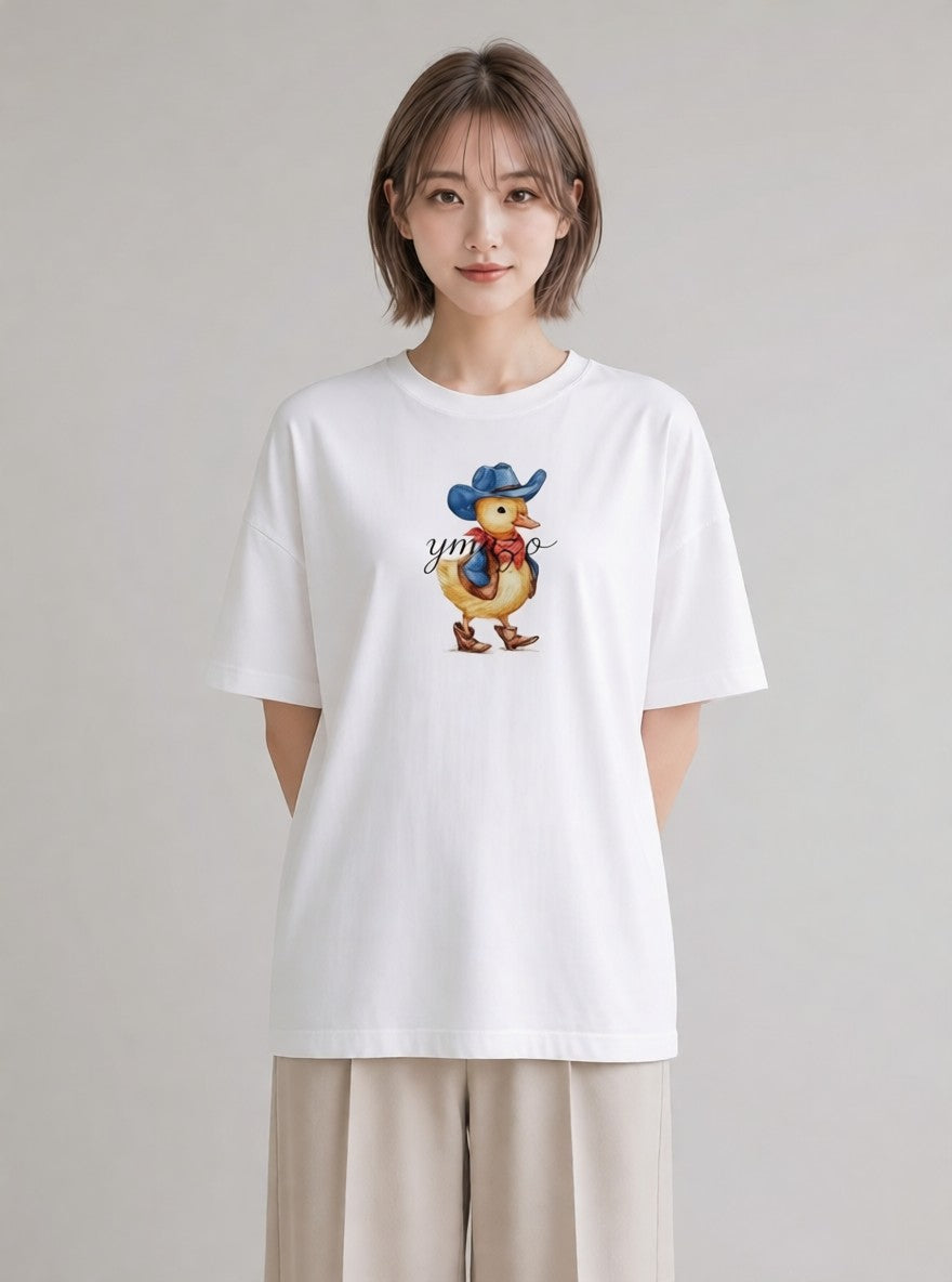 デザインTシャツ レディース アヒル 動物 アニマル イラスト ゆるかわ 春服 ミセス 白T