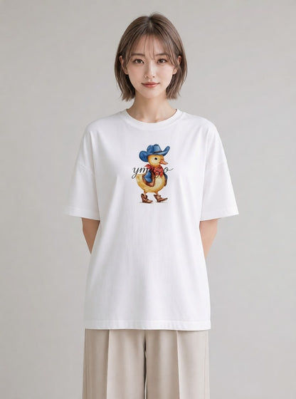 デザインTシャツ レディース アヒル 動物 アニマル イラスト ゆるかわ 春服 ミセス 白T