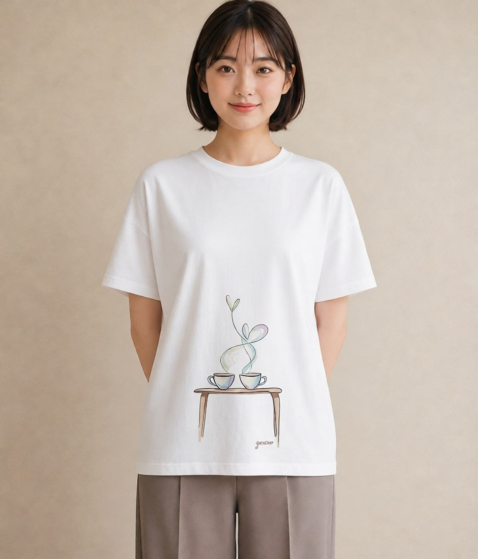 グラフィックTシャツ レディース コーヒー カフェ 珈琲 イラスト 休日コーデ 旅行用 海 白T