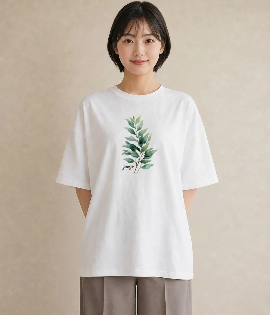 デザインTシャツ レディース シダ 植物 ボタニカル イラスト 抜け感 カフェ巡り 女子会 白T