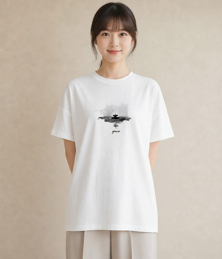 グラフィックTシャツ レディース 傘 水たまり 雨 ナチュラル アンティーク イラスト ポップ お揃い 親子 白T