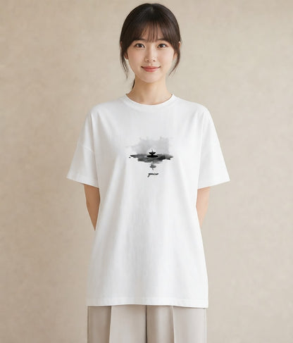 グラフィックTシャツ レディース 傘 水たまり 雨 ナチュラル アンティーク イラスト ポップ お揃い 親子 白T