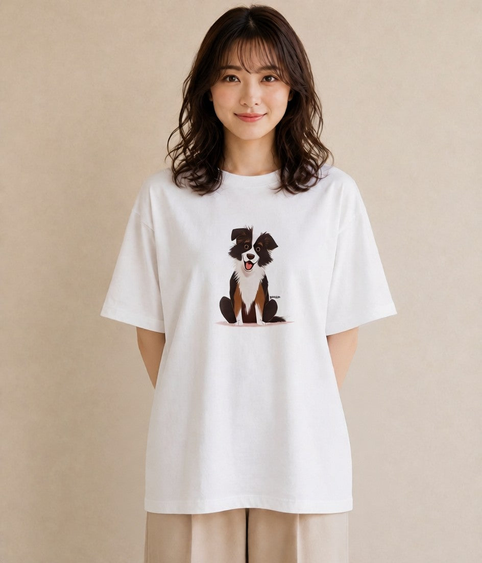 グラフィックTシャツ レディース ボーダーコリー 犬 いぬ イラスト フェミニン 春コーデ 姉妹 白T