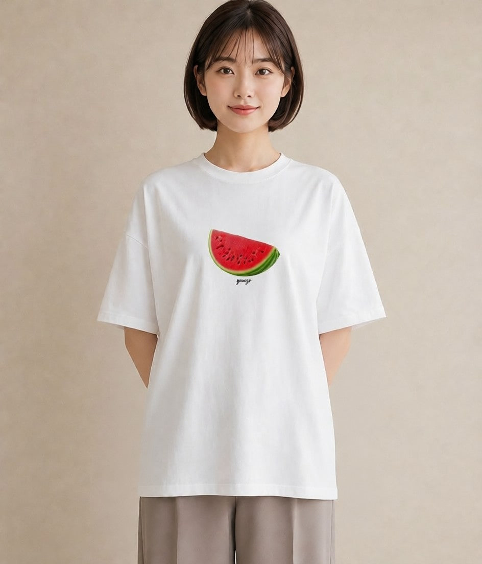 プリントTシャツ レディース すいか 食べ物 フード イラスト 韓国風 夏コーデ 通学 白T