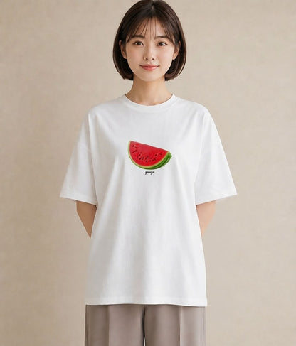 プリントTシャツ レディース すいか 食べ物 フード イラスト 韓国風 夏コーデ 通学 白T