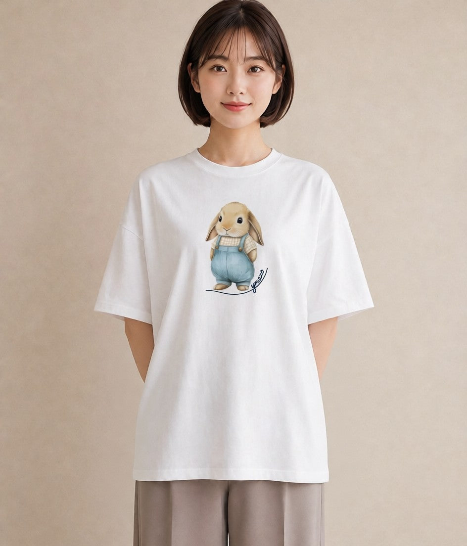 Tシャツ レディース ライオンラビット ペット 動物 イラスト 手描き風 通勤 在宅 白T