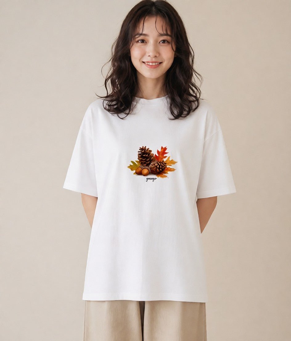 グラフィックTシャツ レディース どんぐり 植物 ボタニカル イラスト ポップ 旅行 母娘コーデ 白T