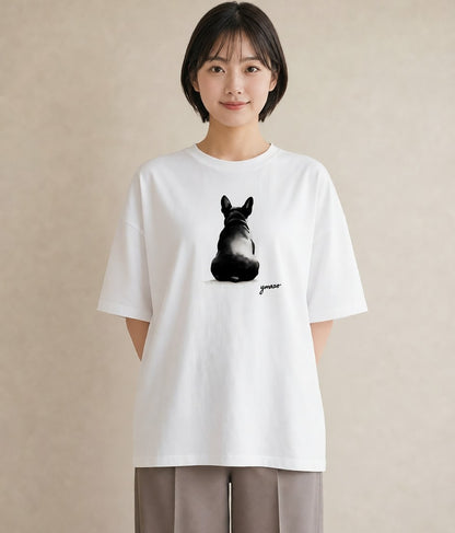 デザインTシャツ レディース フレンチブルドッグ フレブル 犬 いぬ イラスト 水彩風 ペアコーデ 秋コーデ 白T