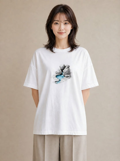 グラフィックTシャツ レディース 小川 橋 せせらぎ ナチュラル アンティーク イラスト カジュアルコーデ 買い物 白T