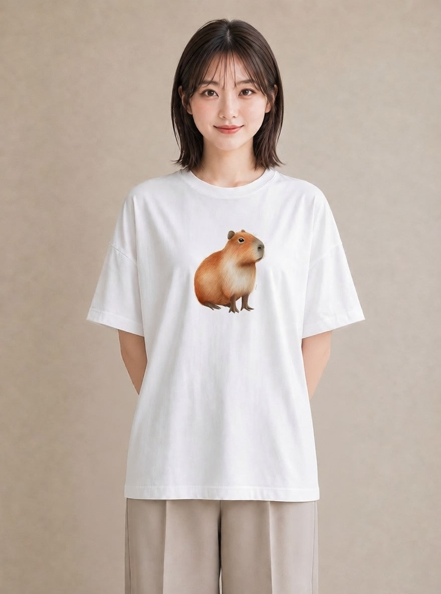 プリントTシャツ レディース ハムスター ペット 動物 イラスト 通勤 在宅 白T