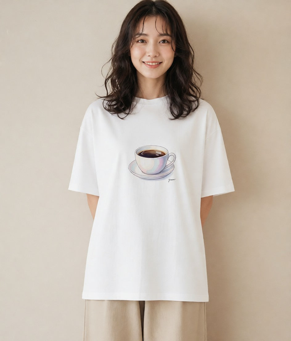 Tシャツ レディース コーヒー カフェ 珈琲 イラスト 休日コーデ お揃い 親子 白T