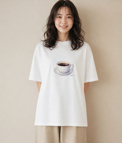 Tシャツ レディース コーヒー カフェ 珈琲 イラスト 休日コーデ お揃い 親子 白T