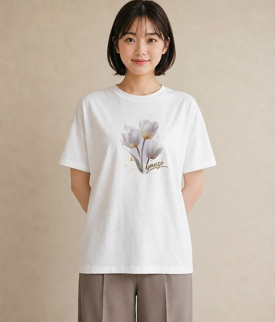 デザインTシャツ レディース チューリップ 花 花柄 イラスト 可愛い 女性 旅行用 白T