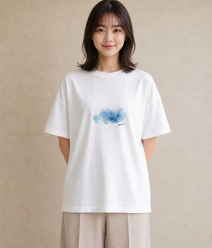 プリントTシャツ レディース シダ 植物 ボタニカル イラスト 淡色 カジュアルコーデ 買い物 白T