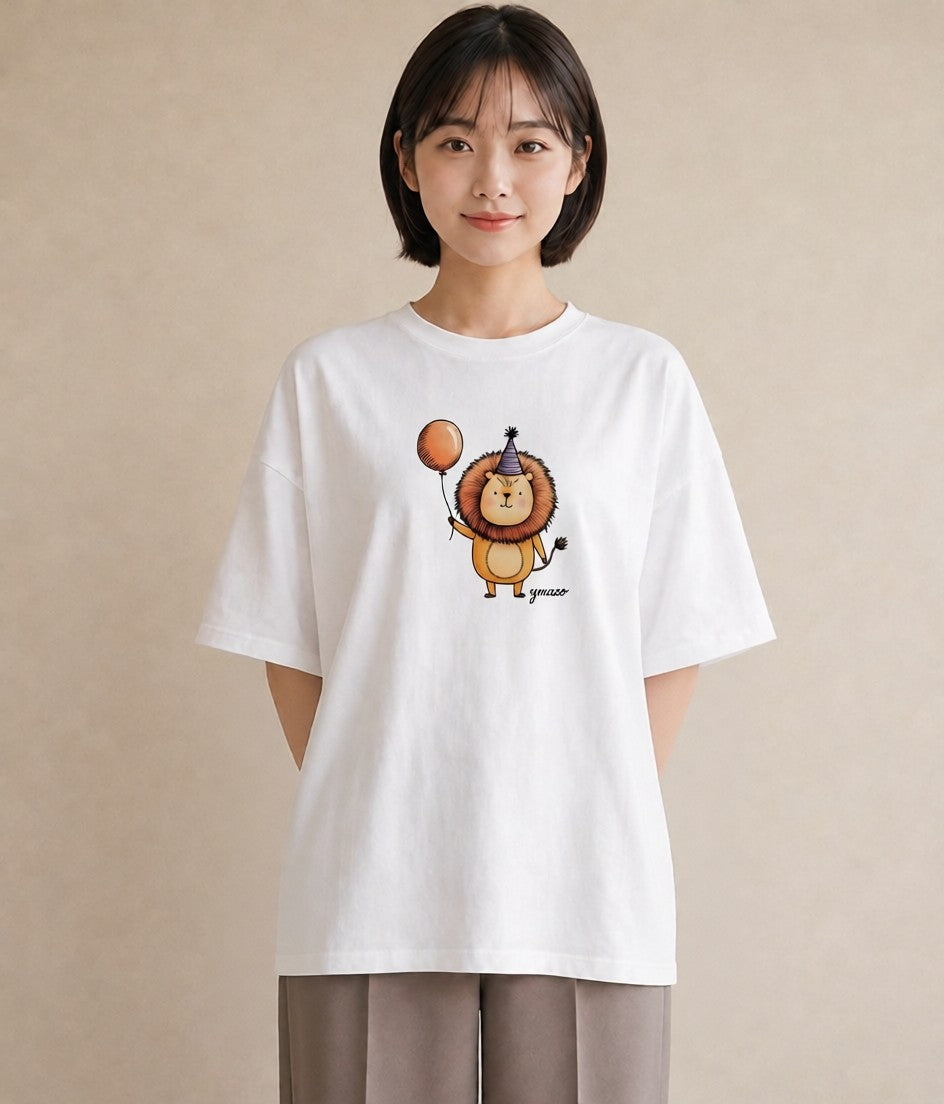 Tシャツ レディース ライオン 動物 アニマル イラスト 上品 公園 ママ 白T