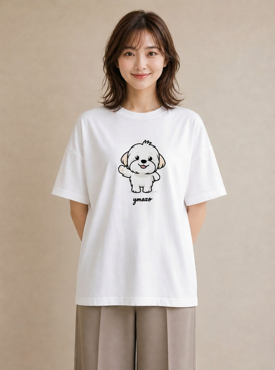 プリントTシャツ レディース ビションフリーゼ 犬 いぬ イラスト ヴィンテージ風 おしゃれギフト 社会人 白T
