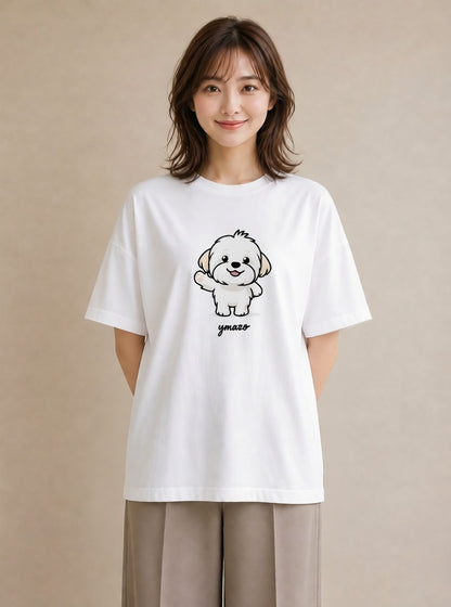 プリントTシャツ レディース ビションフリーゼ 犬 いぬ イラスト ヴィンテージ風 おしゃれギフト 社会人 白T