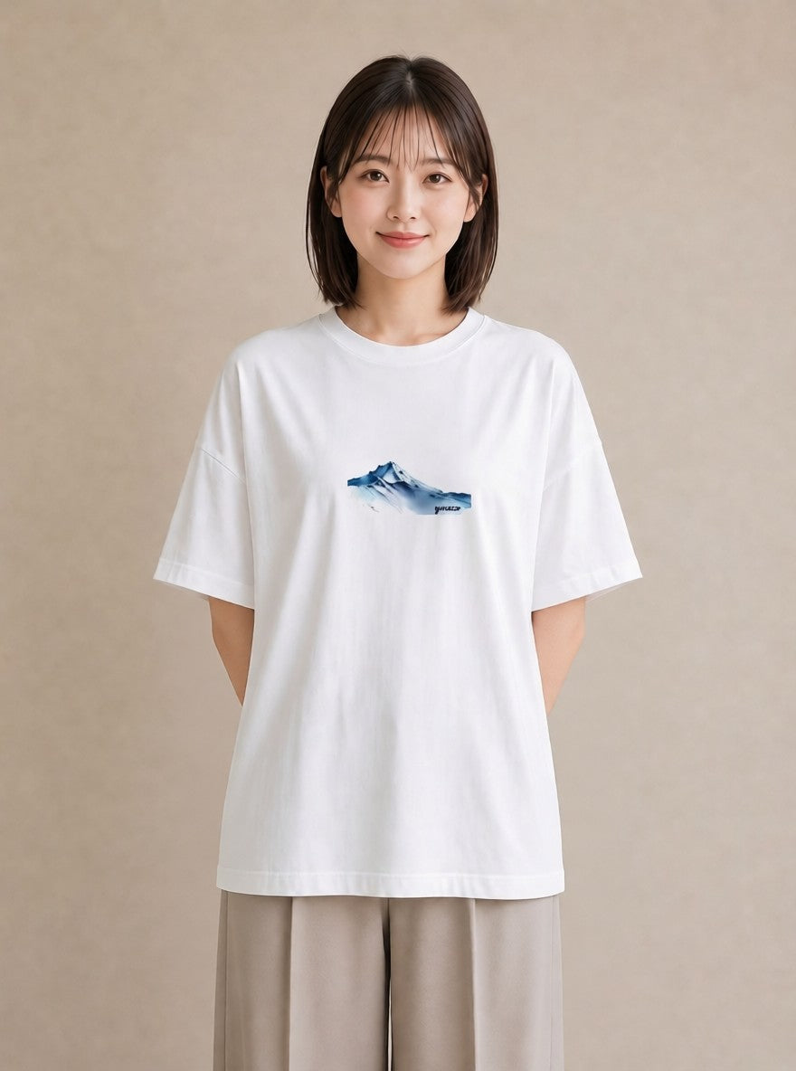 デザインTシャツ レディース 山 星空 宇宙 イラスト こなれ感 送別ギフト 通勤 白T