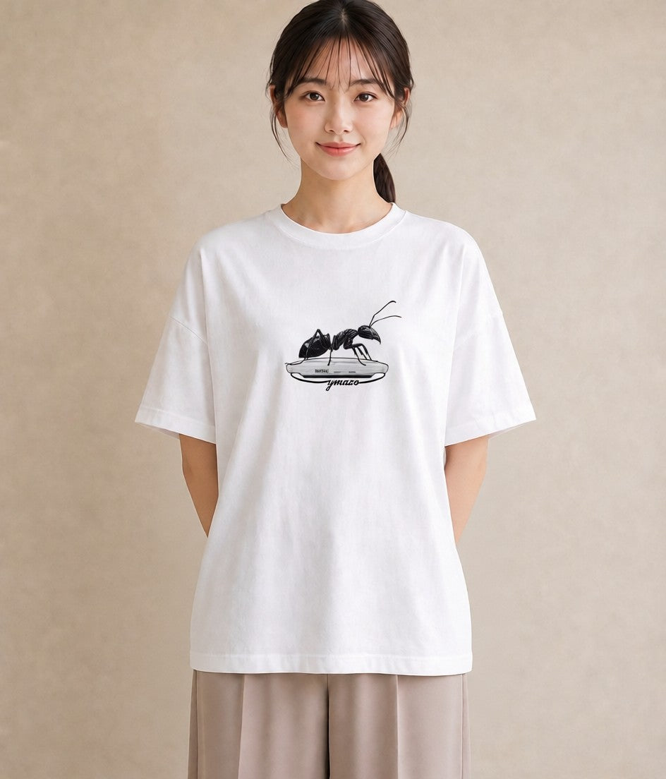 デザインTシャツ レディース アリ 昆虫 虫 イラスト ヴィンテージ風 お揃い 親子 白T