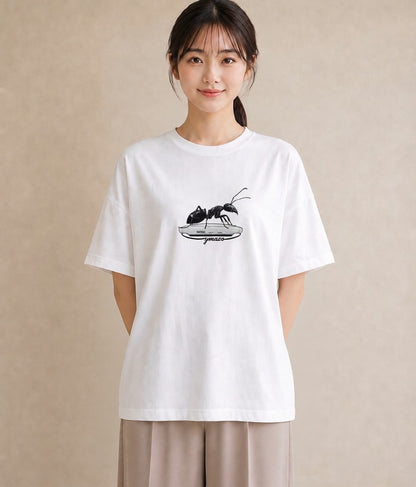 デザインTシャツ レディース アリ 昆虫 虫 イラスト ヴィンテージ風 お揃い 親子 白T