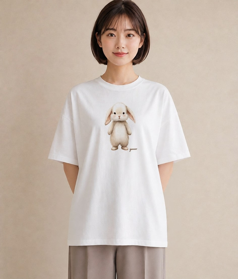 デザインTシャツ レディース ウサギ系野生 動物 アニマル イラスト ボタニカル ママ カフェ服 白T