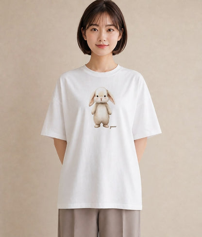 デザインTシャツ レディース ウサギ系野生 動物 アニマル イラスト ボタニカル ママ カフェ服 白T