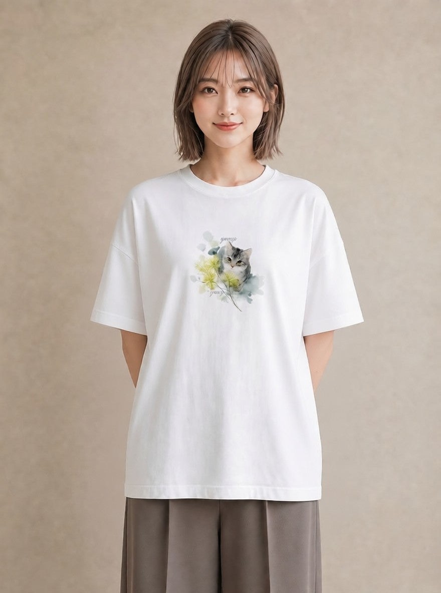 半袖Tシャツ レディース 愛猫 猫 ねこ イラスト モード 春コーデ 姉妹 白T