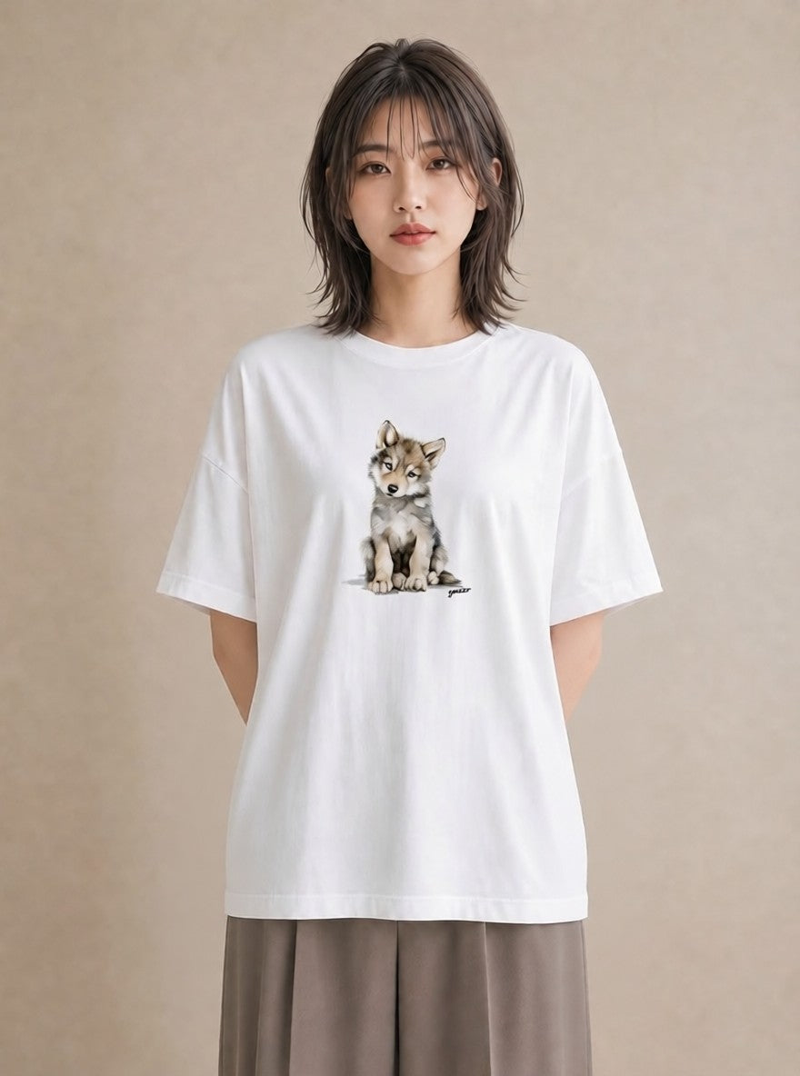 デザインTシャツ レディース シベリアンハスキー 犬 いぬ イラスト ガーリー ルームウェア ギフト 白T