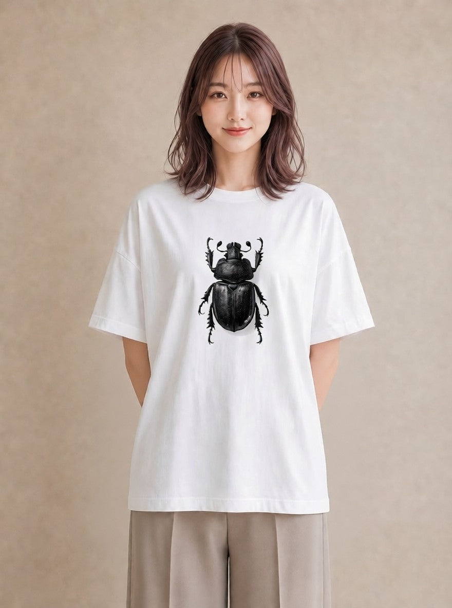 Tシャツ レディース カブトムシ 昆虫 虫 イラスト 普段使い 買い物 夏コーデ 白T