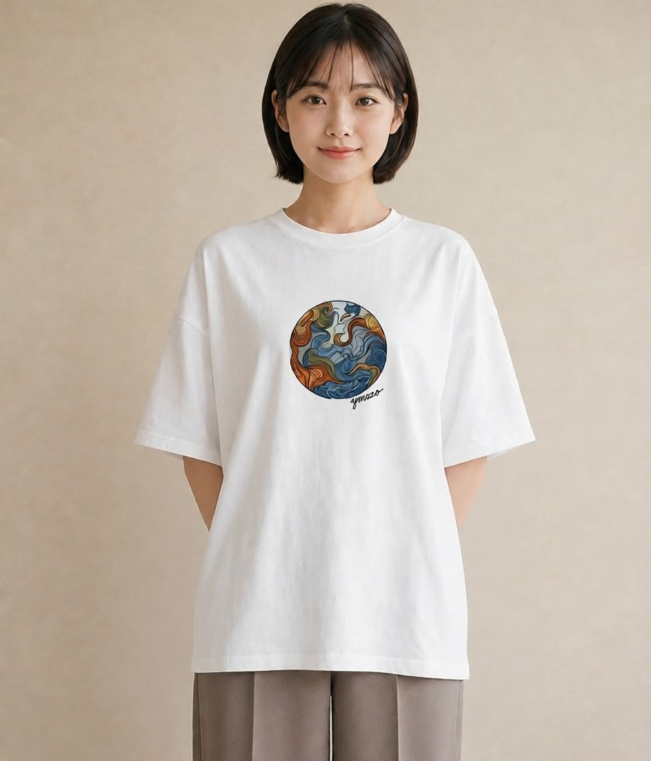 グラフィックTシャツ レディース 海 星空 宇宙 イラスト 淡色 お揃い 親子 白T